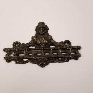 Vintage Cast Iron Goddess Wall Hook Rack Ornate Bronze Gold 7 Hook Key Holder
